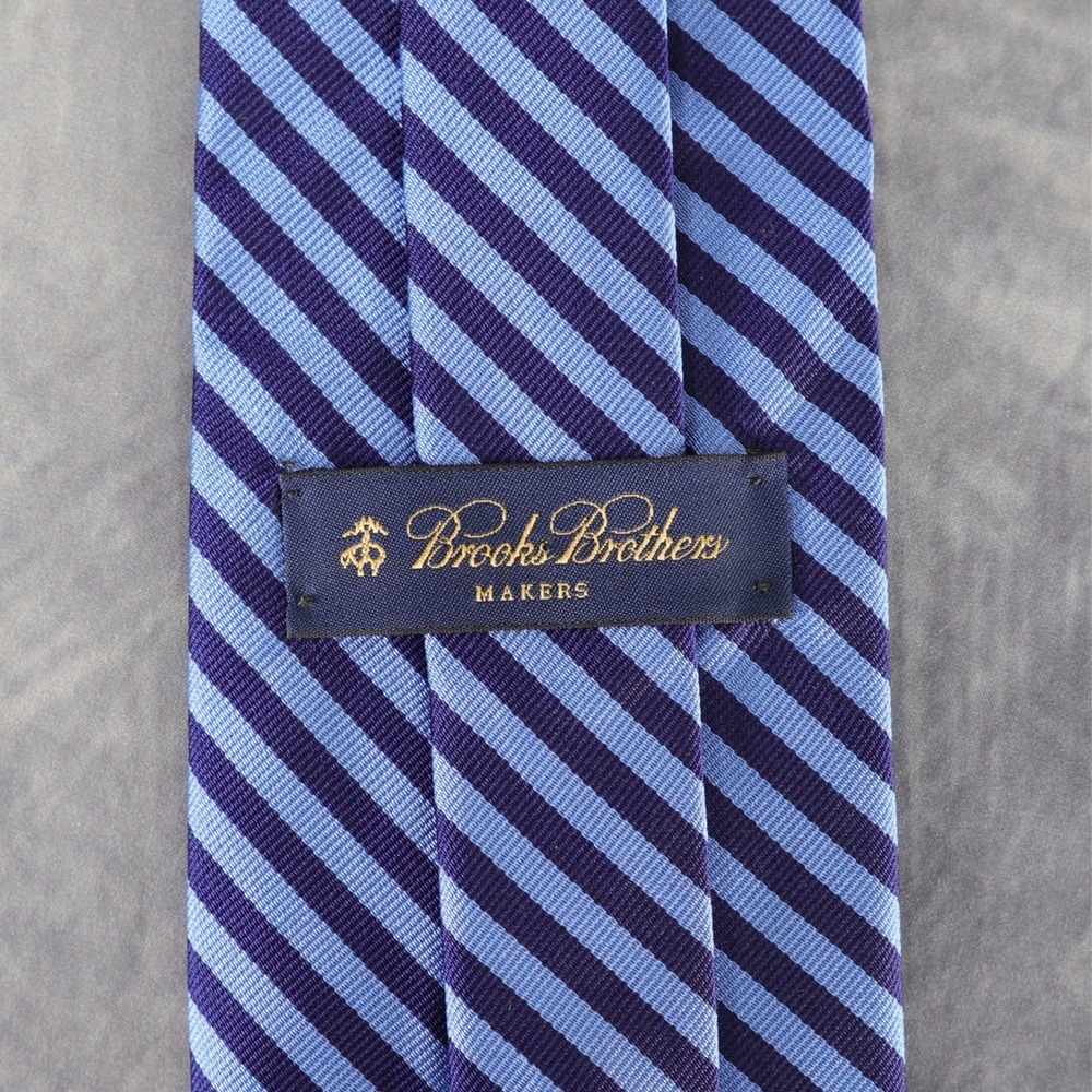 Brooks Brothers 100% Silk Necktie Blue Navy Repp Stripe Classic Makers USA Made - Picture 3 of 10